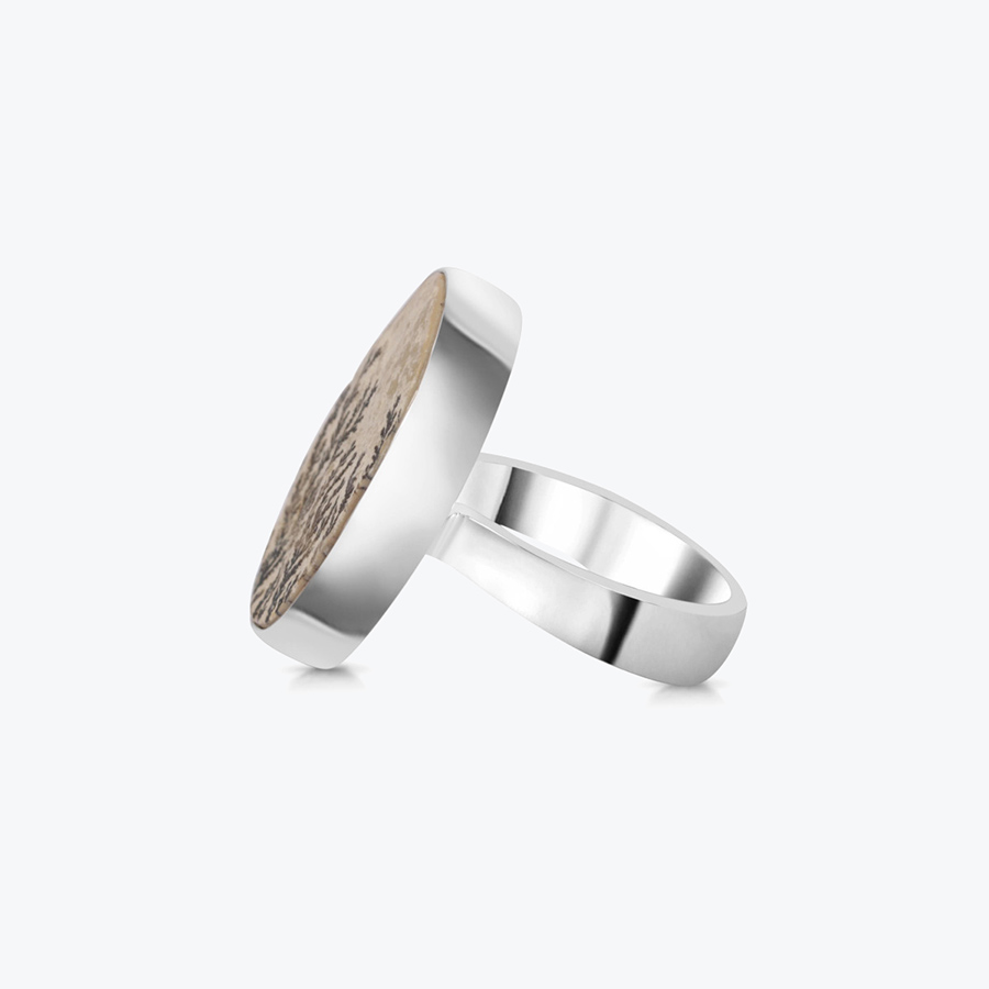 Stříbrný prsten dendritický psilomelan Ovál nastavitelný - Ag925