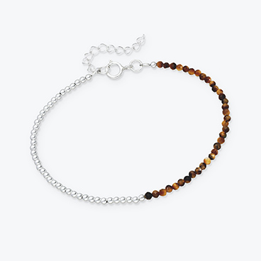 Minerální náramek z broušeného tygřího oka a stříbrných korálků - Ag925