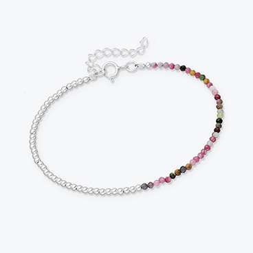 Minerální náramek z broušeného turmalínu a stříbrných korálků - Ag925