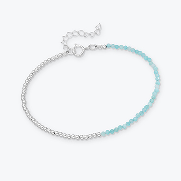 Minerální náramek z broušeného amazonitu a stříbrných korálků - Ag925