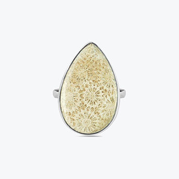 Stříbrný prsten fosilní korál Kapka nastavitelný - Ag925