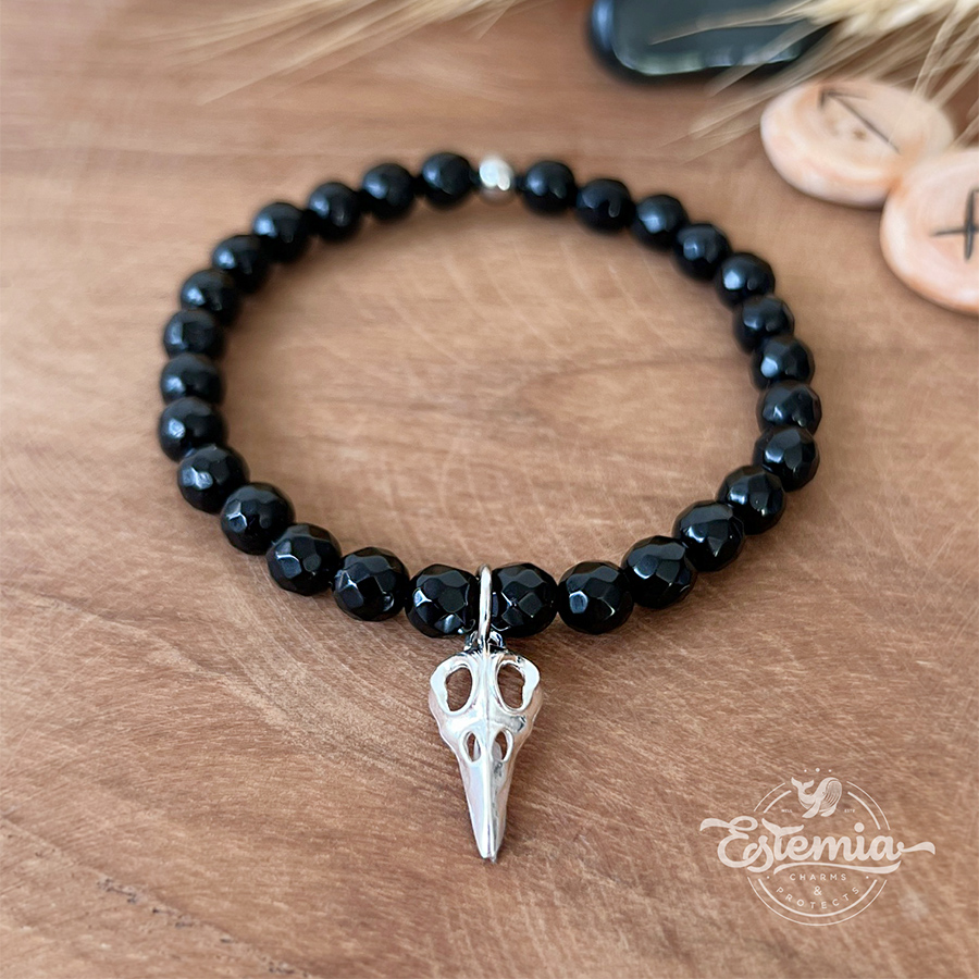 Sada náramku a náhrdelníku z broušeného onyxu Havran - Ag925