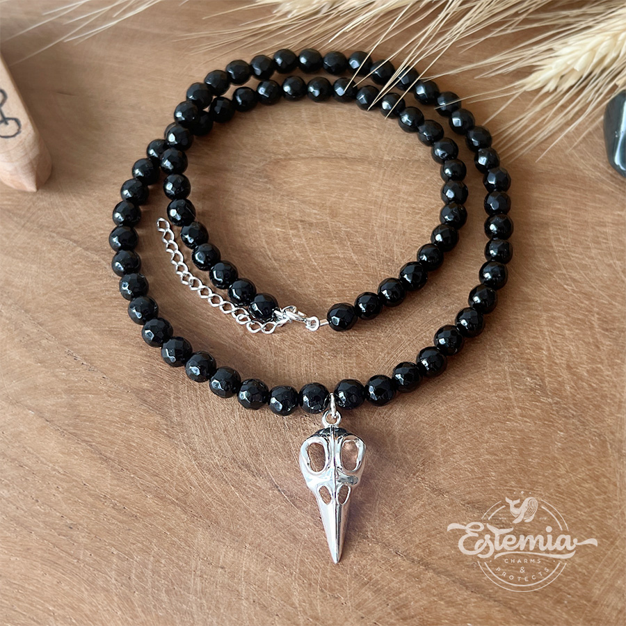 Sada náramku a náhrdelníku z broušeného onyxu Havran - Ag925