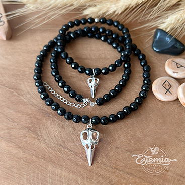 Sada náramku a náhrdelníku z broušeného onyxu Havran - Ag925