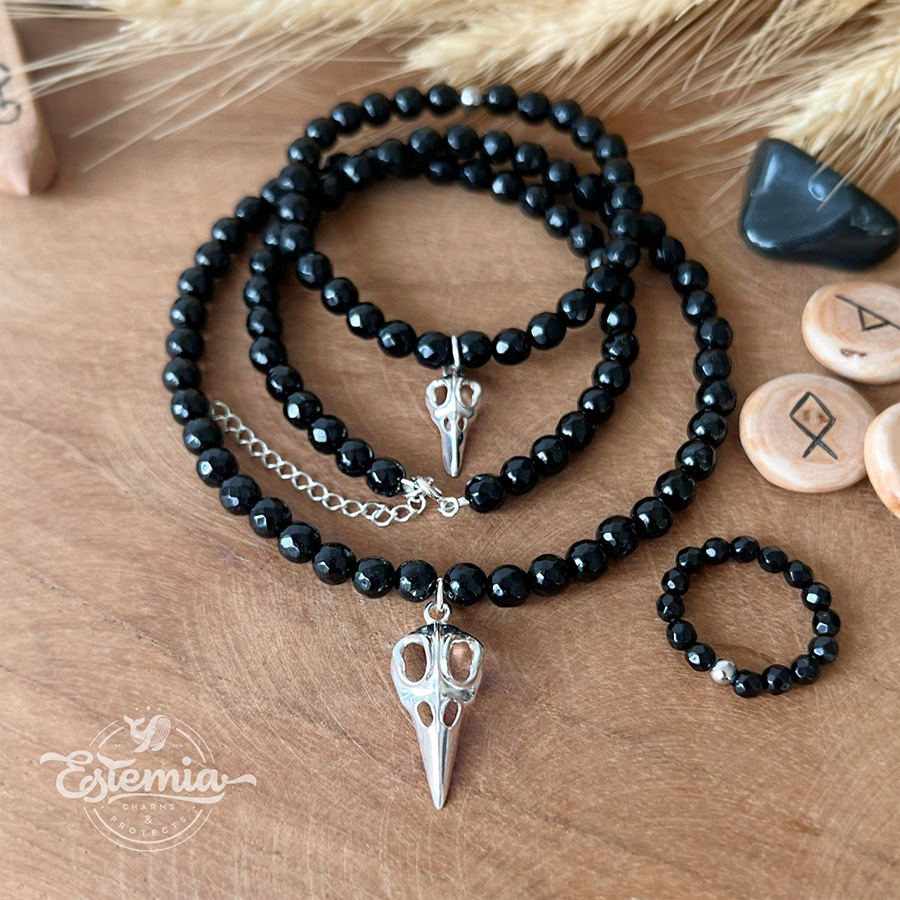 Sada náramku a náhrdelníku z broušeného onyxu Havran - Ag925