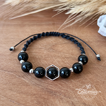 Macramé náramek z onyxu Hexagon - Ag925