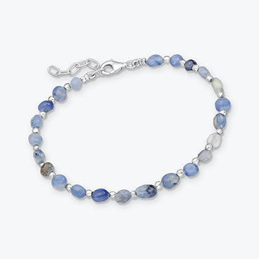 Minerální náramek nugetky z kyanitu se stříbrnými korálky - Ag925