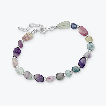Minerální náramek nugetky z fluoritu se stříbrnými korálky - Ag925
