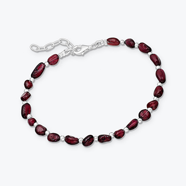 Minerální náramek nugetky z granátu se stříbrnými korálky - Ag925