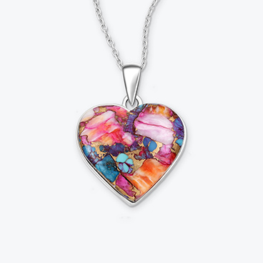 Stříbrný řetízek s tyrkysem a mušlovinou Srdce - Ag925