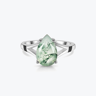 Stříbrný prsten mechový achát Kapka - Ag925