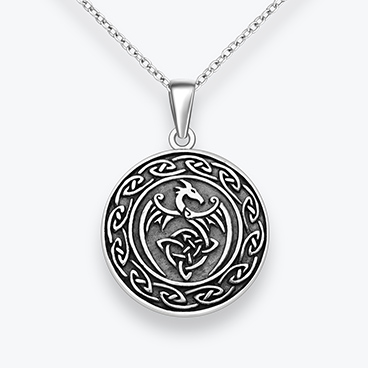 Stříbrný řetízek medailon Drak - Ag925