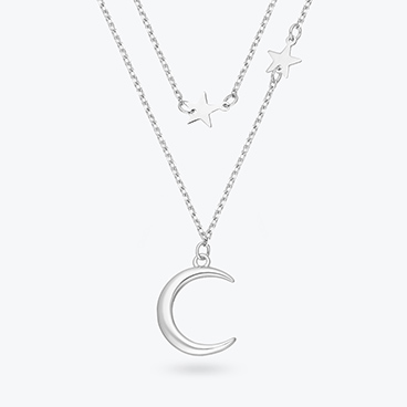 Dvojitý stříbrný řetízek Měsíc a hvězdy - Ag925