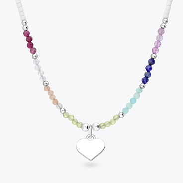 Minerální náhrdelník se stříbrným srdíčkem a korálky - Ag925