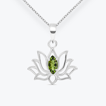 Stříbrný řetízek s vltavínem Lotos - Ag925