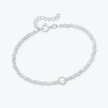 Stříbrný náramek z horského křišťálu a říční perly - Ag925