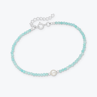 Stříbrný náramek z amazonitu a říční perly - Ag925
