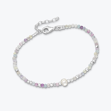 Stříbrný náramek z fluoritu, říční perly a stříbrných korálků - Ag925