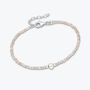 Stříbrný náramek ze slunečního kamene, říční perly a stříbrných korálků - Ag925