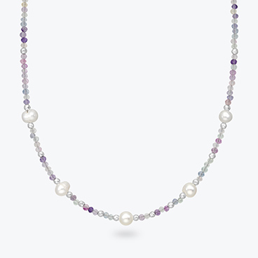 Stříbrný náhrdelník z fluoritu, říčních perel a stříbrných korálků - Ag925