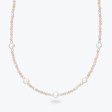 Stříbrný náhrdelník ze slunečního kamene, říčních perel a stříbrných korálků - Ag925