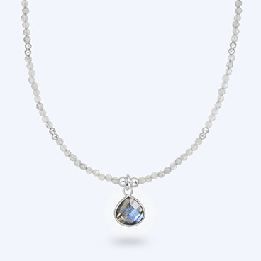 Stříbrný korálkový náhrdelník z labradoritu Kapka - Ag925