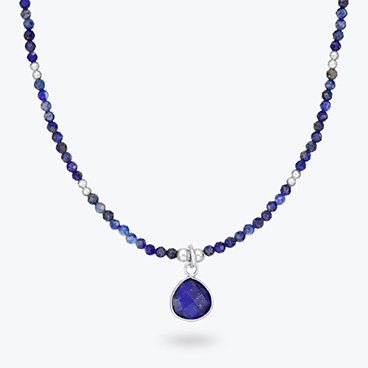 Stříbrný korálkový náhrdelník z lapis lazuli Kapka - Ag925