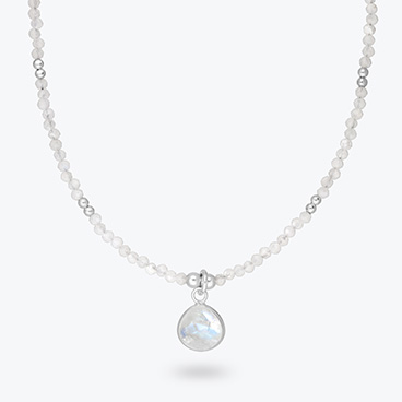 Stříbrný korálkový náhrdelník z horského křišťálu a měsíčního kamene Kapka - Ag925