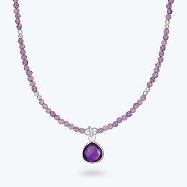 Stříbrný korálkový náhrdelník z ametystu Kapka - Ag925