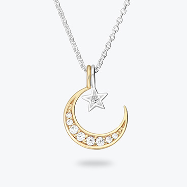 Stříbrný řetízek pozlacený Půlměsíc se zirkony a hvězdou - Ag925