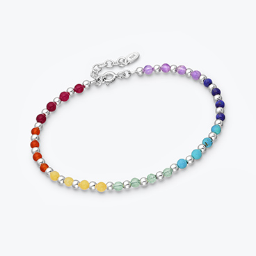 Stříbrný čakrový náramek z minerálů - Ag925