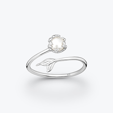Stříbrný perlový prsten s ploutví Ariel nastavitelný - Ag925
