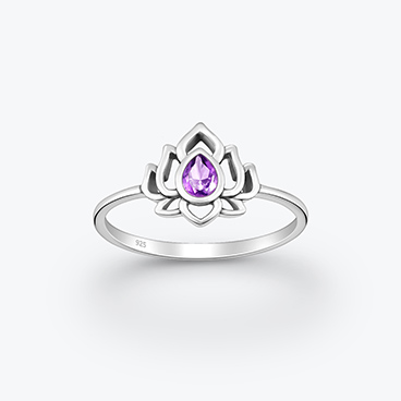 Stříbrný prsten s broušeným ametystem Lotos - Ag925