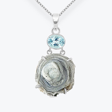 Stříbrný řetízek Chalcedonová růže a modrý topaz - Ag925
