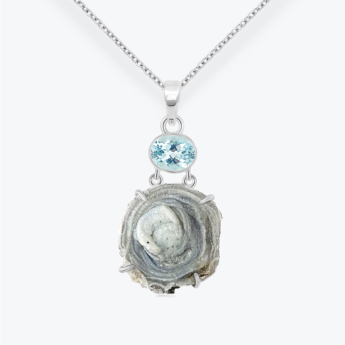 Stříbrný řetízek Chalcedonová růže a modrý topaz - Ag925