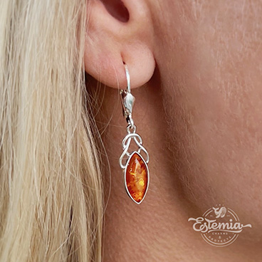 Stříbrné náušnice jantar - Ag925