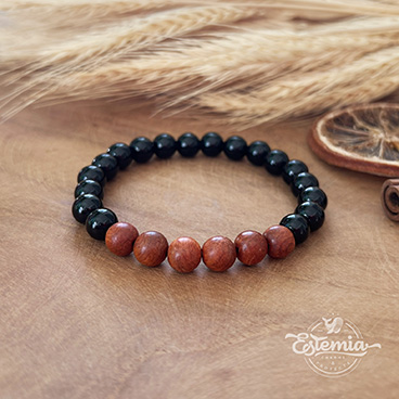 Pánský minerální náramek z onyxu a palisandrového dřeva