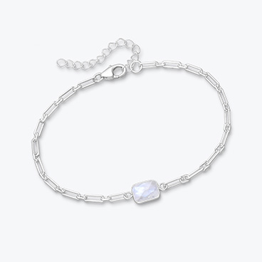 Stříbrný řetízkový náramek s broušeným měsíčním kamenem - Ag925