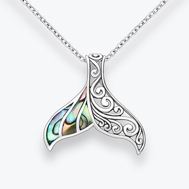 Stříbrný náhrdelník filigránová ploutev s mušlí paua - Ag925