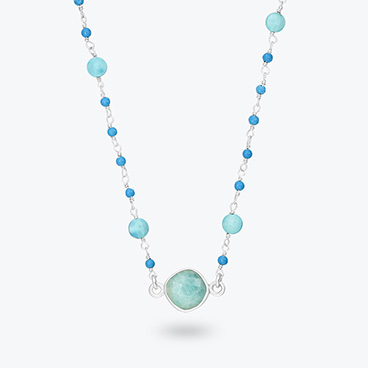 Stříbrný korálkový náhrdelník s tyrkysem a amazonitem - Ag925
