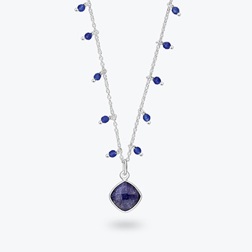 Stříbrný korálkový náhrdelník se safírem a lapis lazuli - Ag925