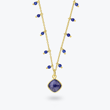 Pozlacený stříbrný korálkový náhrdelník se safírem a lapis lazuli - Ag925