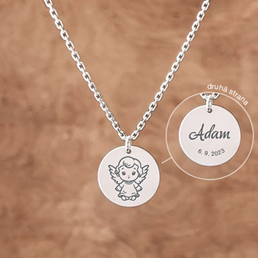 Stříbrný řetízek s gravírováním andílka, jménem chlapečka a datumem narození - Ag925
