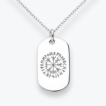 Stříbrný řetízek „psí známka“ s rytím Vegvísir s runami - Ag925