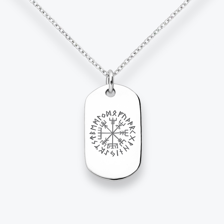 Stříbrný řetízek „psí známka“ s rytím Vegvísir s runami - Ag925
