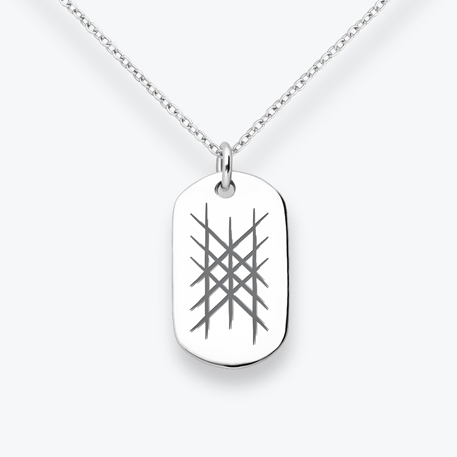 Stříbrný řetízek „psí známka“ s rytím Web of Wyrd - Ag925