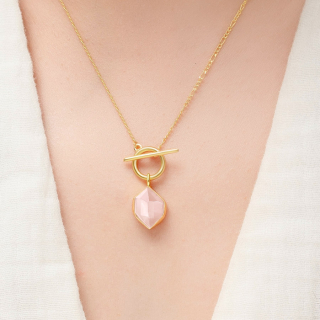 Pozlacený stříbrný náhrdelník s růženínem Hexagon - Ag925