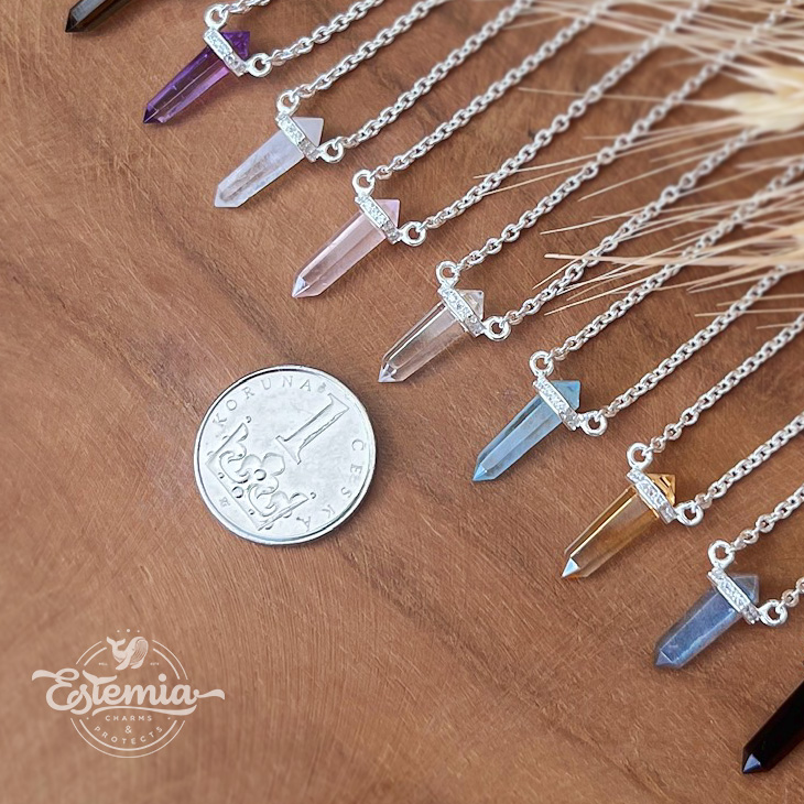 Stříbrný řetízek krystal mini Citrín a topaz - Ag925